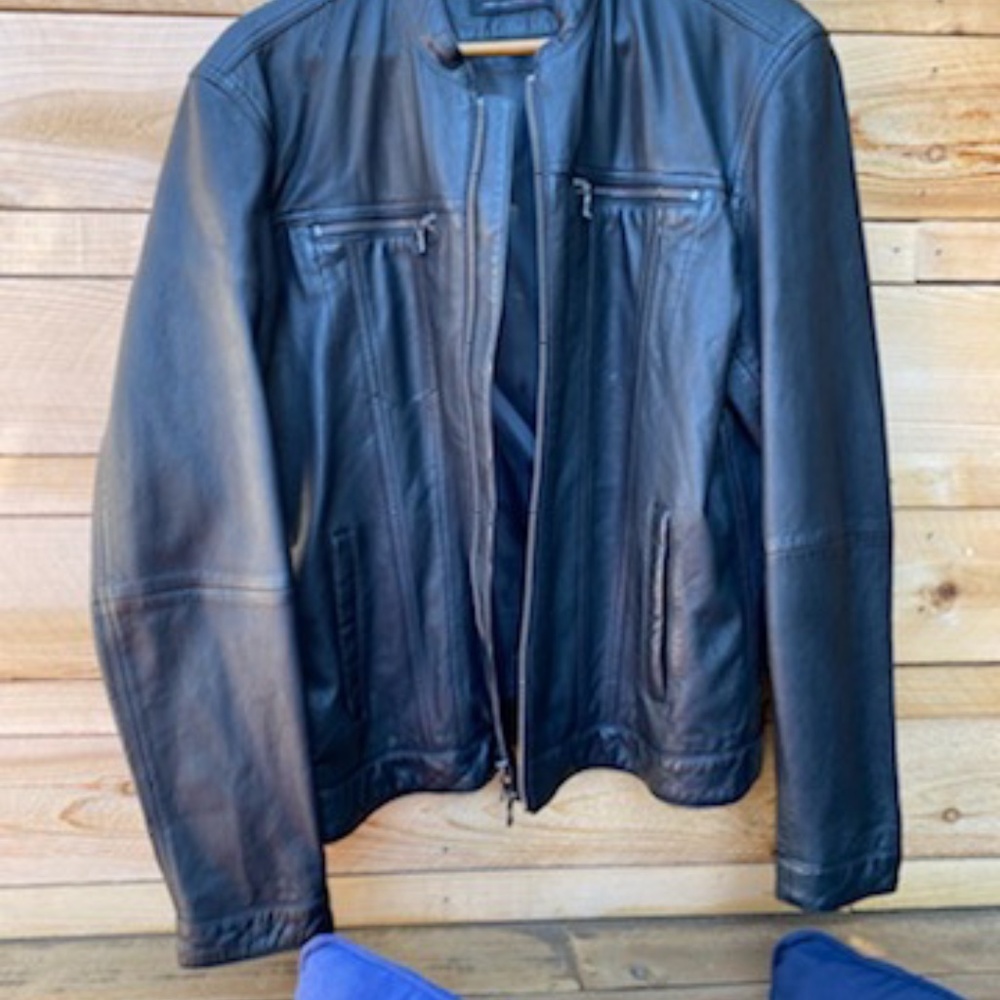 Varvatos Band Collar Leather Motorcycle Jacket